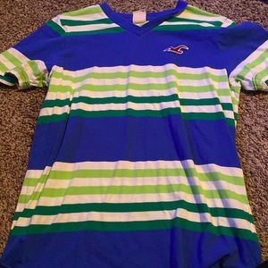 blue and green striped hollister t-shirt